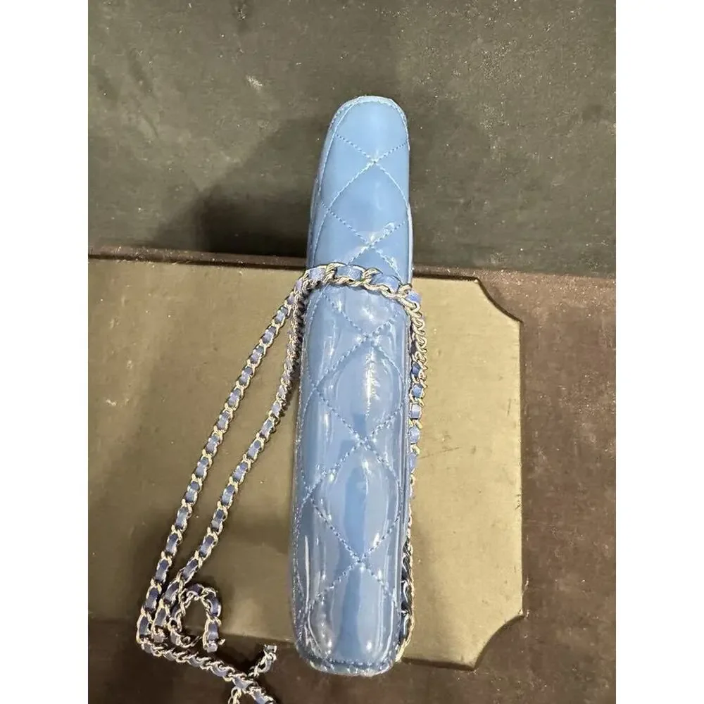 Chanel Quilted CC SHW Blue Patent Leather Wallet On Chain w/ Box - JB 335215
